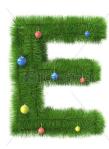 Letter E green branches with Christmas ornaments