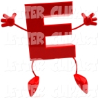 Letter E red with arms and legs
