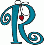 Letter R with a small red valentine