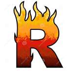 Letter R red and gold flame